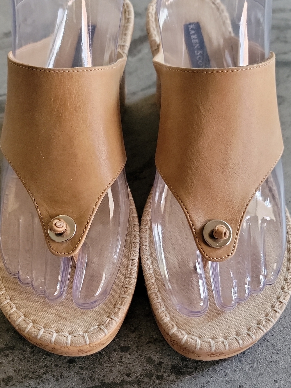 KAREN SCOTT Braco Leather Wedge Thong Sandals Tan Size 8